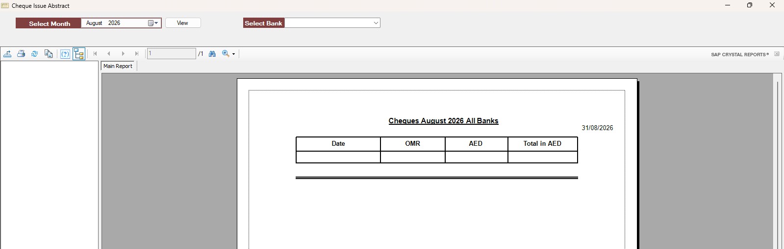 Cheque Issued Abstract report preview